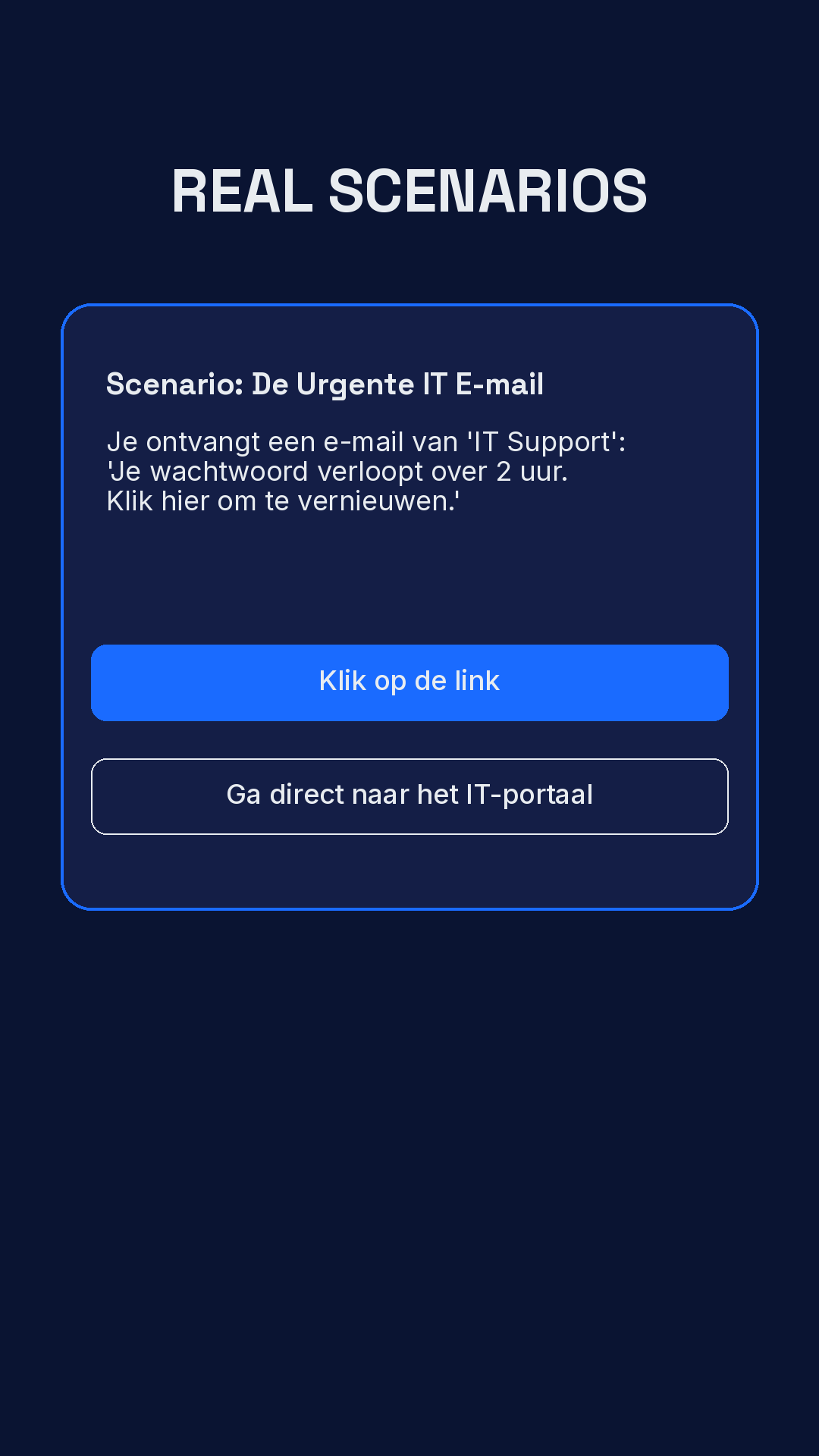 App-scherm met een interactief aanvalsscenario